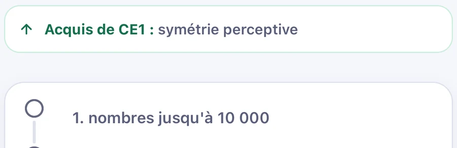 Agrandissement : « Acquis de CE1 : symétrie perceptive », puis les premières notions de l’année.